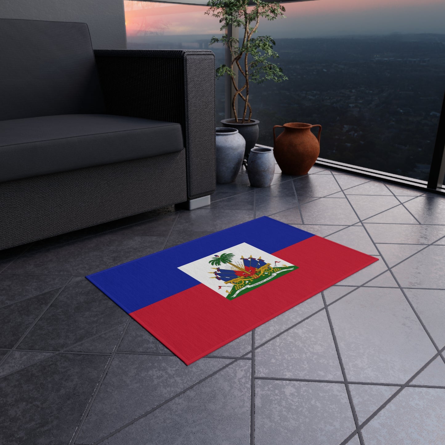 Flag Of Haiti Outdoor Non-Slip Door Mat | Port-Au-Prince | Carrefour | Delmas 73 | 24"x36"