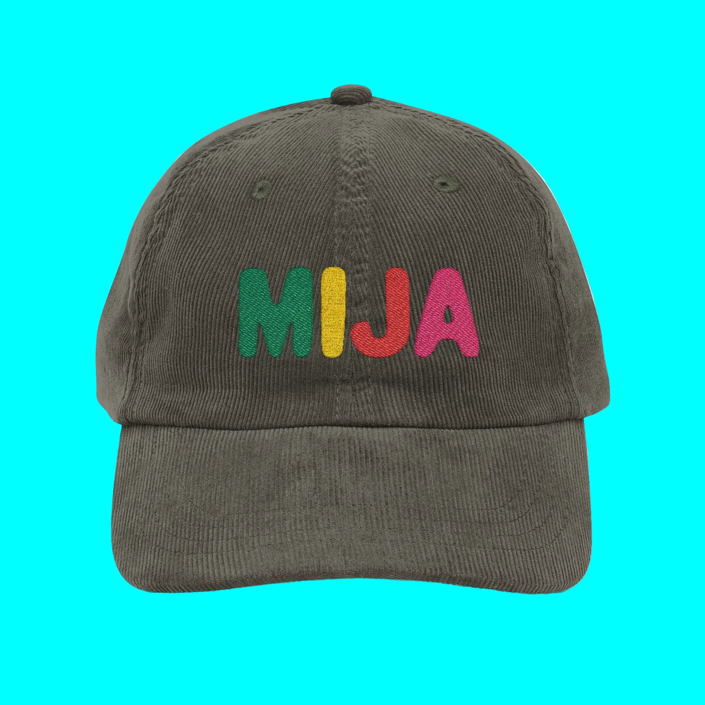 MIJA 100% Corduroy Embroidered Dad Hat Cap | Colorful Chenille Letters | Adjustable Strap | Latinas