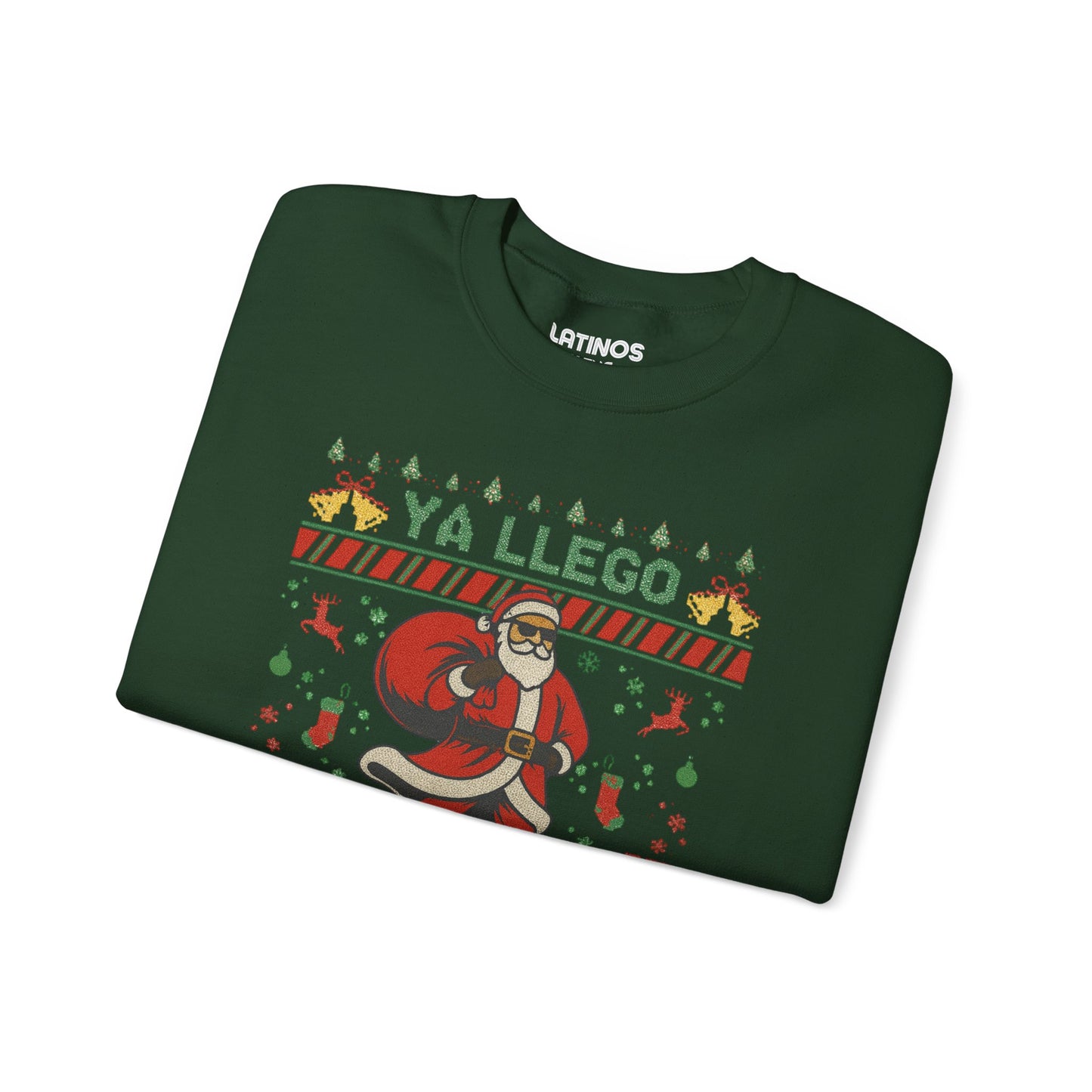 Ya Llegó Por Quien Lloraban Knit-Style Santa Christmas Crewneck Sweater | Funny Spanish Latino | 3 Colors