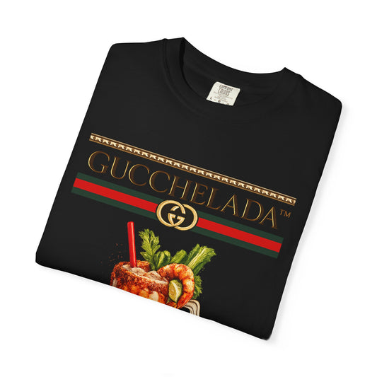 GUCCHELADA™ Luxury Hydration Fashion T-shirt | Michelada Latino Lover Graphic Humor | Heavyweight Cotton