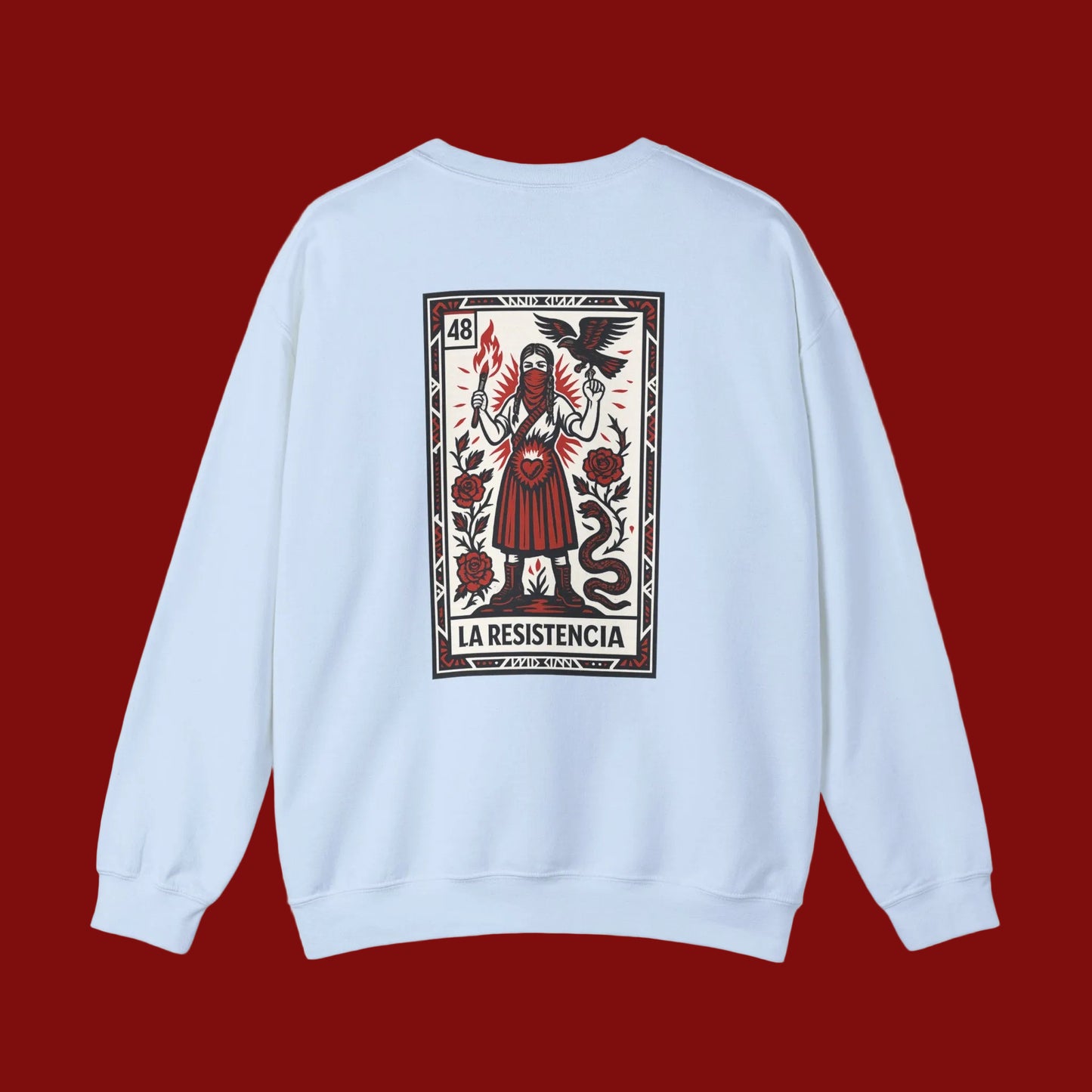 La Resistencia Double Sided Comfy Fleece-Lined Crewneck Sweatshirt | Chinga La Migra Protest Immigration Abolish Ice Justice | Latino Pride
