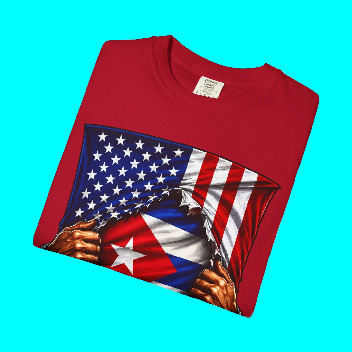 Cuba Flag + USA Flag Heritage T-shirt | Cuban + American Culture 4th Of July | Funny Viral Latino Tees | Heavyweight Cotton