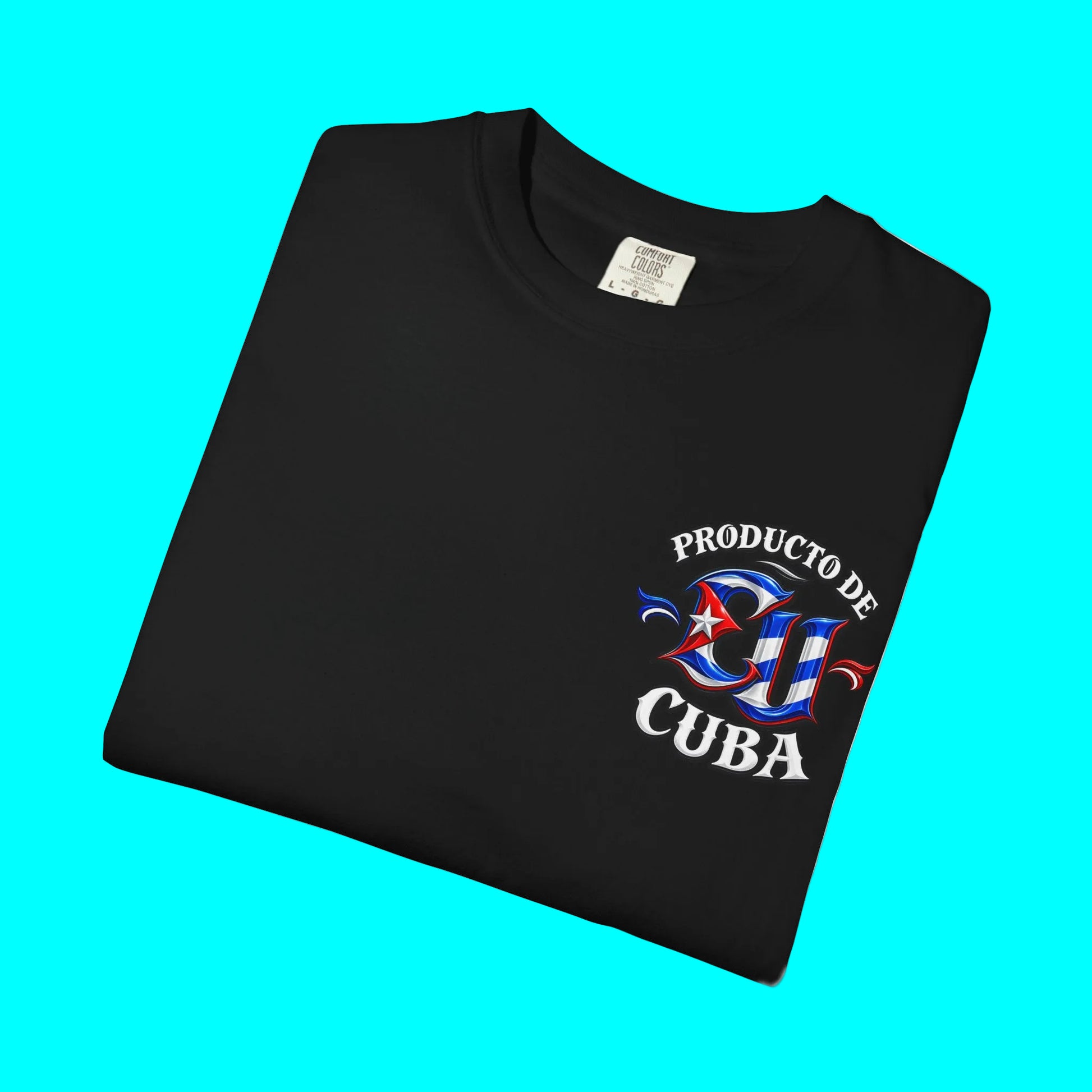 Folded green t-shirt with a logo on a white background