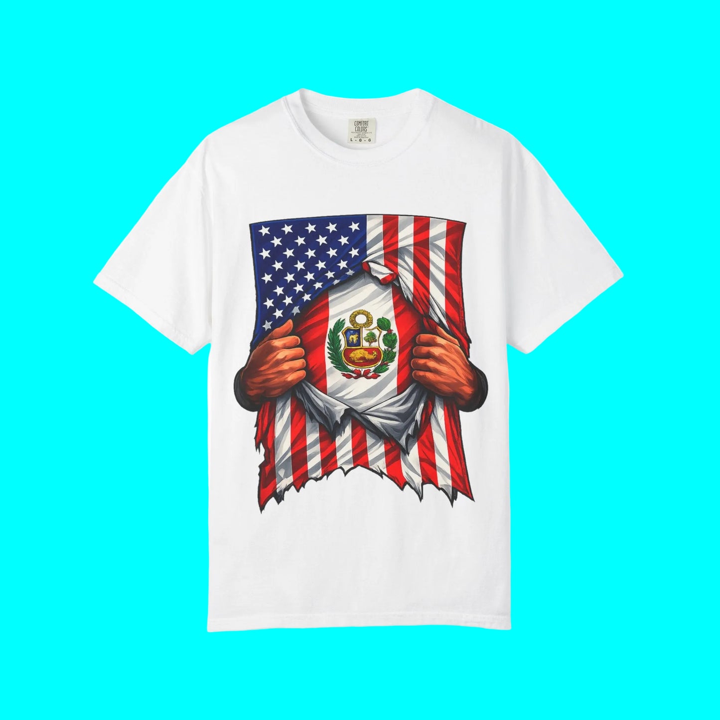 Peru Flag + USA Flag Pride T-shirt | Peruvian + American Flag Rip 4th Of July | Funny Viral Latino Tees | Unisex - 4 Colors