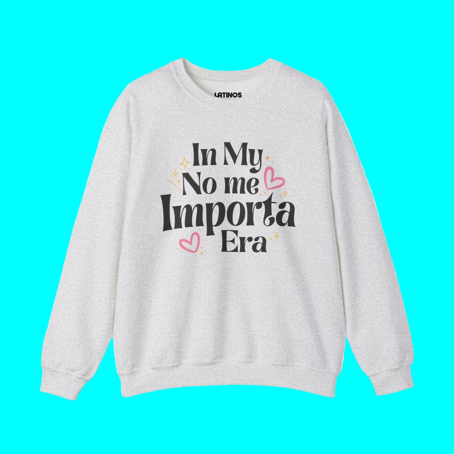 Gray sweatshirt with text design on a white background