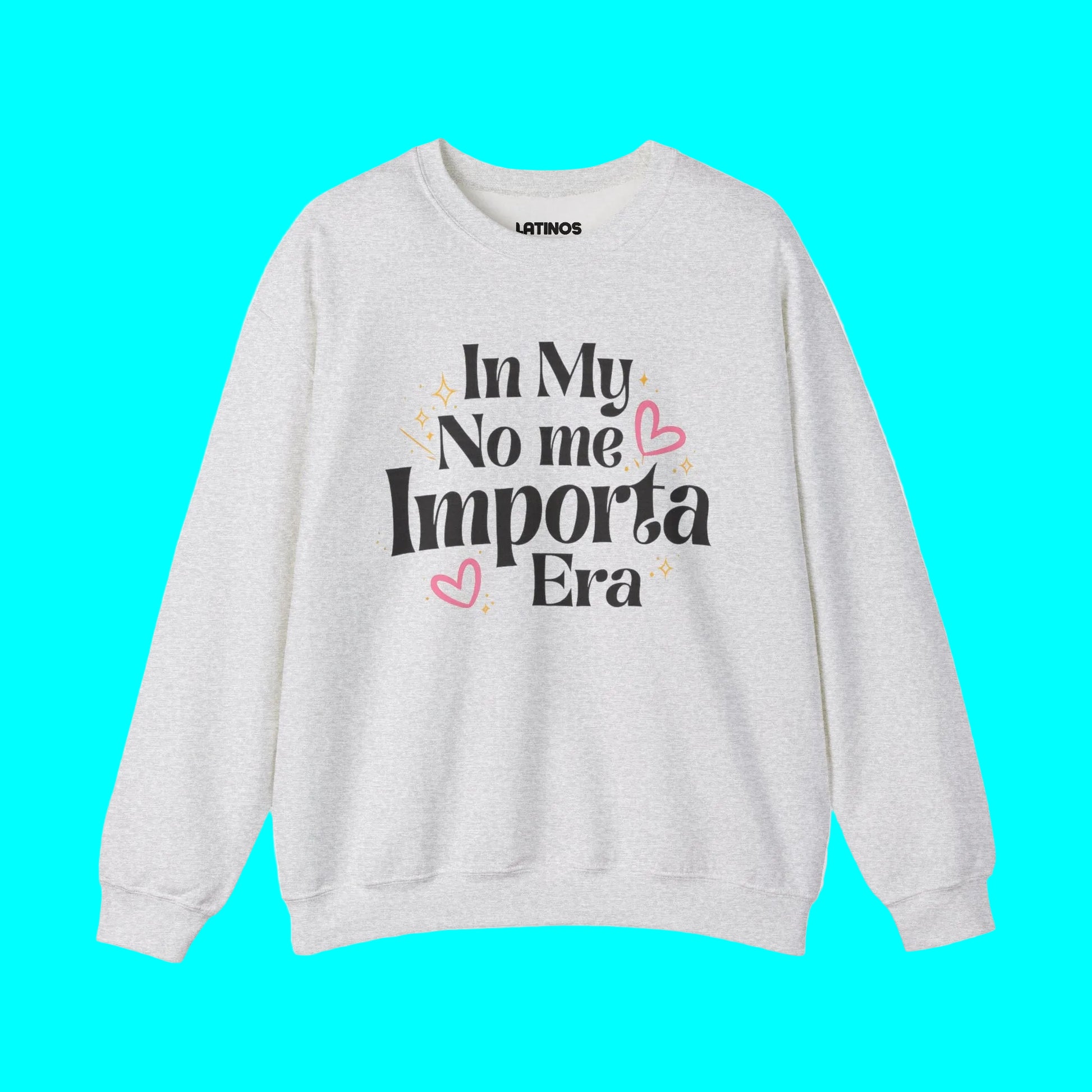 Gray sweatshirt with text design on a white background