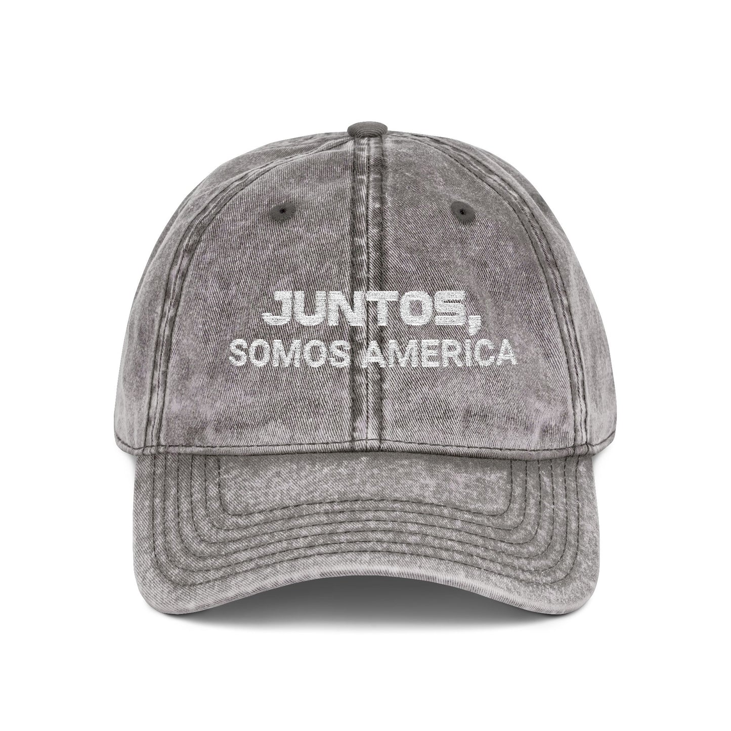 Juntos, Somos America Vintage Distressed 100% cotton twill Embroidered Dad Hat Cap | North, South, Central Unity | Adjustable Strap
