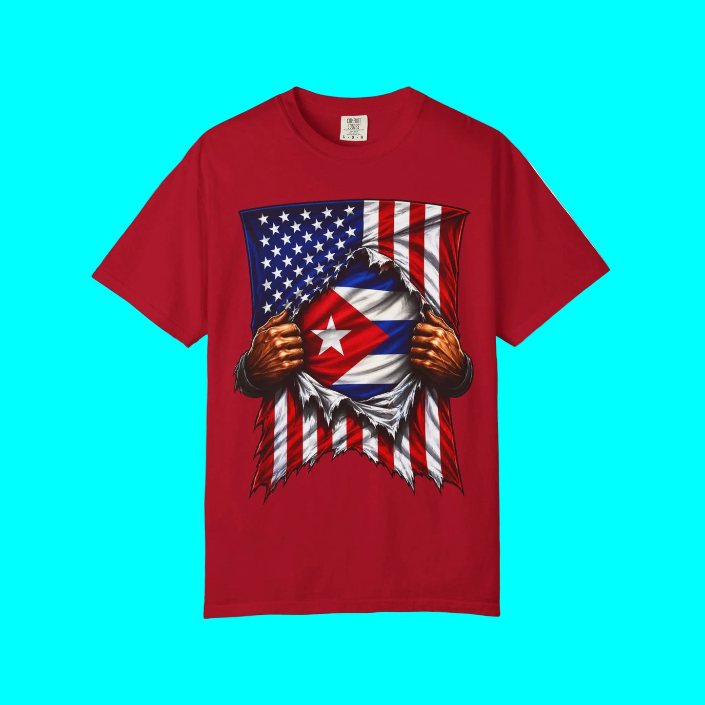 Cuba Flag + USA Flag Heritage T-shirt | Cuban + American Culture 4th Of July | Funny Viral Latino Tees | Heavyweight Cotton