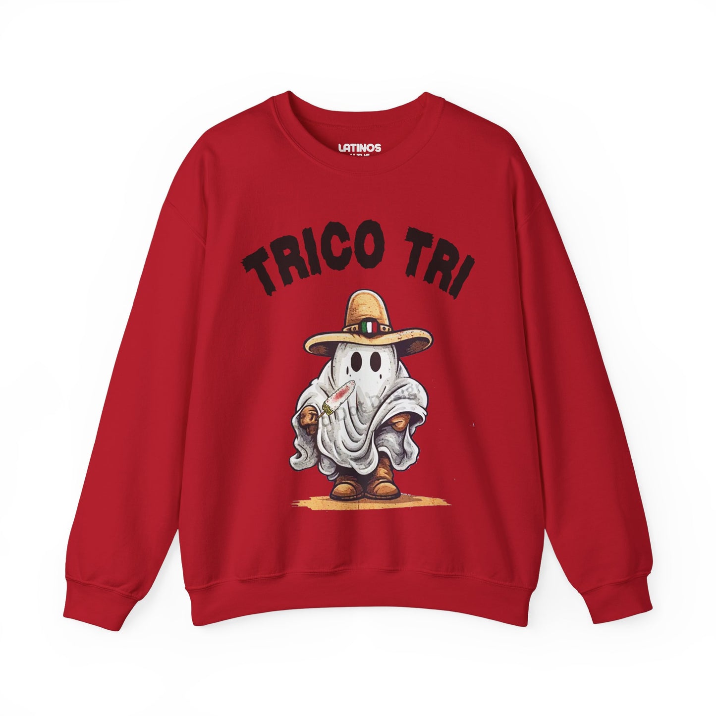 Trico Tri Latino Trick or Treat Spanglish Ghost Crewneck Sweater | Halloween, Boo Scary Spooky Horror Costume Latino | 3 Colors - Unisex