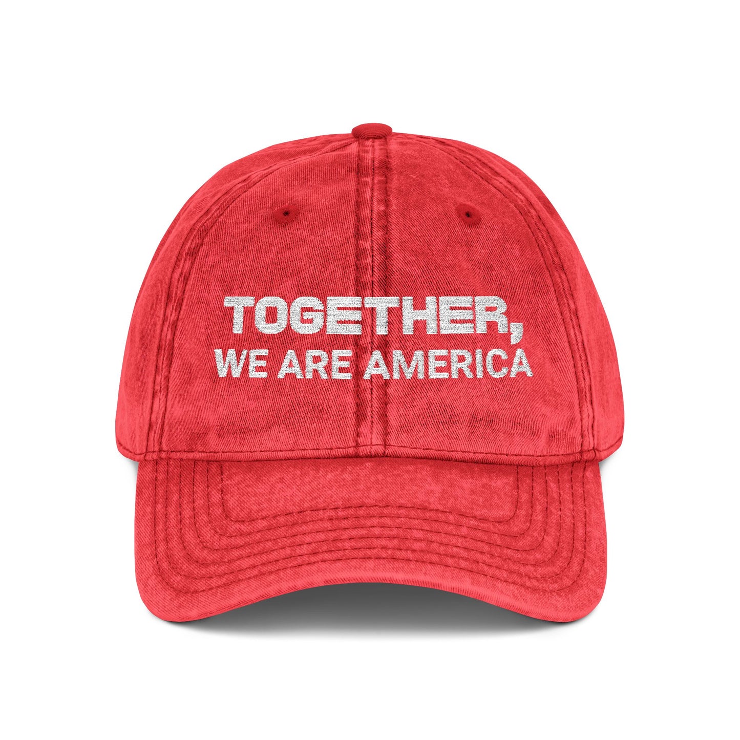 Together, We Are America Vintage Distressed 100% cotton twill Embroidered Dad Hat Cap | North, South, Central Unity | Adjustable Strap