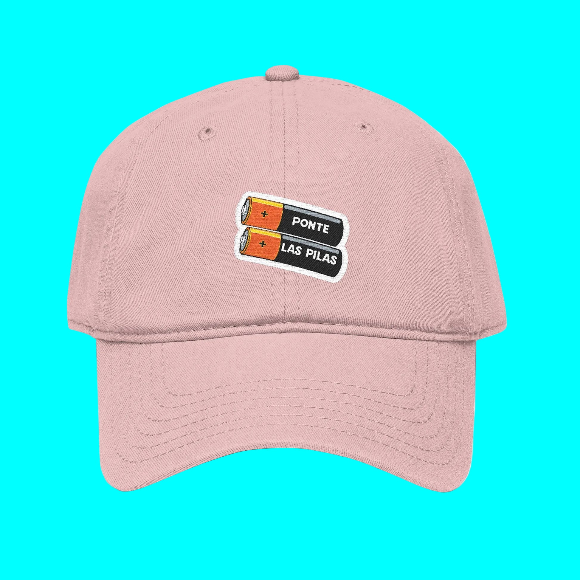 Pink cap with a logo on a white background