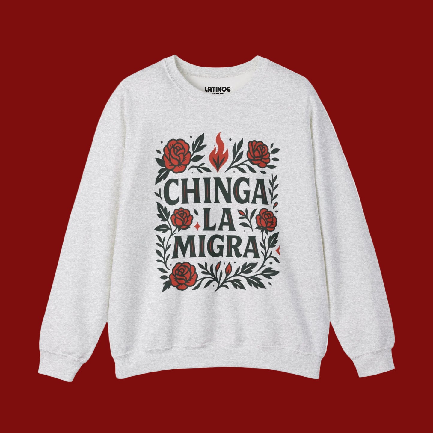 La Resistencia Double Sided Comfy Fleece-Lined Crewneck Sweatshirt | Chinga La Migra Protest Immigration Abolish Ice Justice | Latino Pride