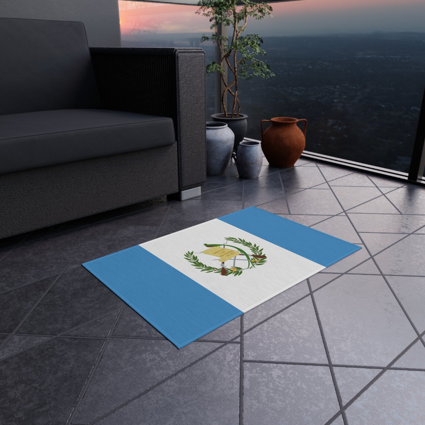 Flag Of Guatemala Outdoor Non-Slip Door Mat | Villa Nueva | Mixco | Coban | Chapin | 24"x36"