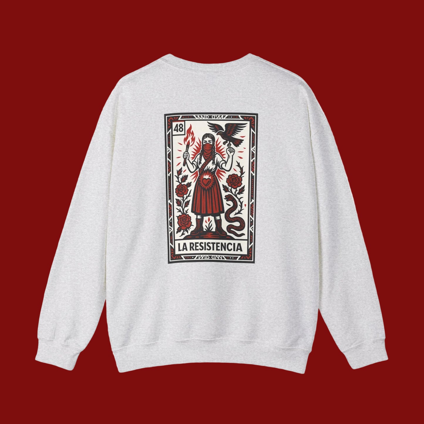 La Resistencia Double Sided Comfy Fleece-Lined Crewneck Sweatshirt | Chinga La Migra Protest Immigration Abolish Ice Justice | Latino Pride