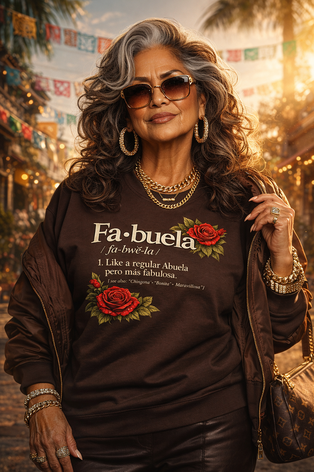 FABULEA, Like A Regular Abuela Pero Mas Fabulosa Comfy Fleece-Lined Crewneck Sweatshirt | Dia De La Madre, Mother's Day | Funny Latino Pride