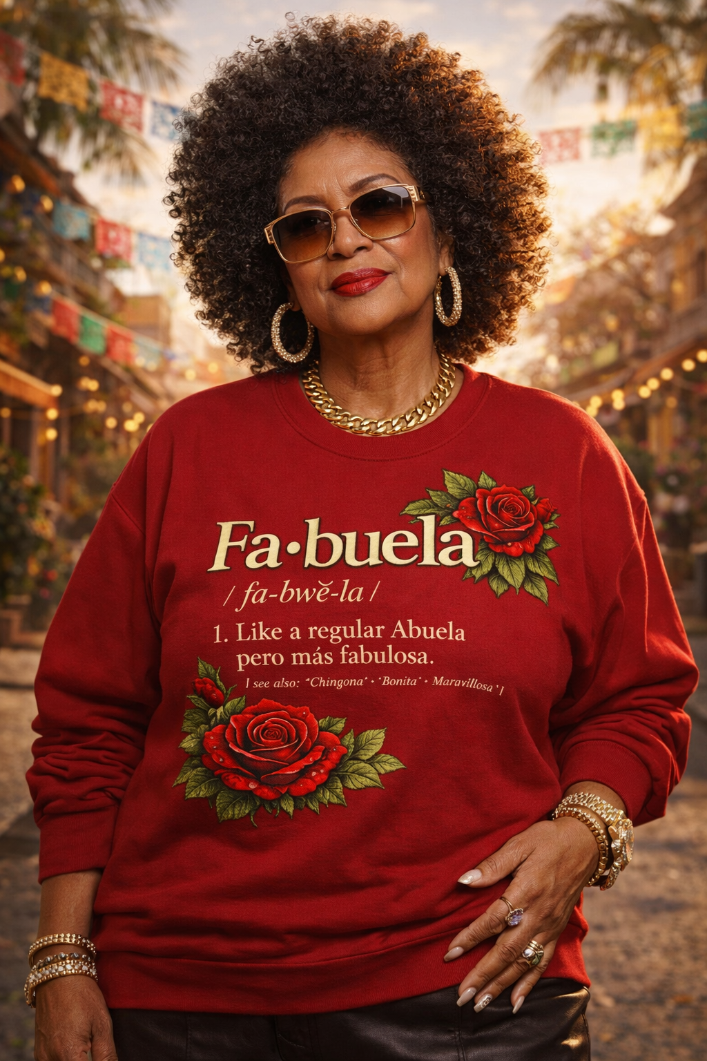 FABULEA, Like A Regular Abuela Pero Mas Fabulosa Comfy Fleece-Lined Crewneck Sweatshirt | Dia De La Madre, Mother's Day | Funny Latino Pride