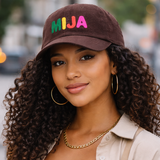 MIJA 100% Corduroy Embroidered Dad Hat Cap | Colorful Chenille Letters | Adjustable Strap | Latinas