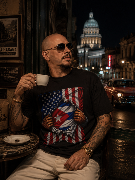 Cuba Flag + USA Flag Heritage T-shirt | Cuban + American Culture 4th Of July | Funny Viral Latino Tees | Heavyweight Cotton