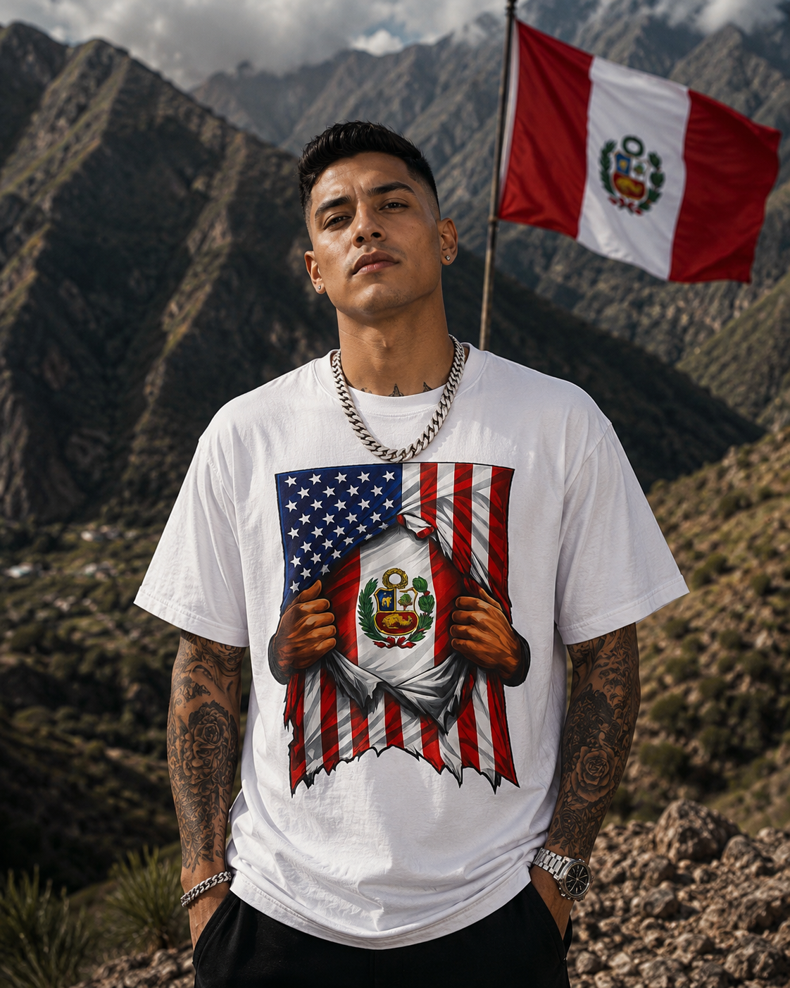 Peru Flag + USA Flag Pride T-shirt | Peruvian + American Flag Rip 4th Of July | Funny Viral Latino Tees | Unisex - 4 Colors