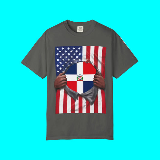 Dominican Republic Flag + USA Flag Pride T-shirt | Dominican + American Pride 4th Of July | Funny Viral Latino Tees | Unisex
