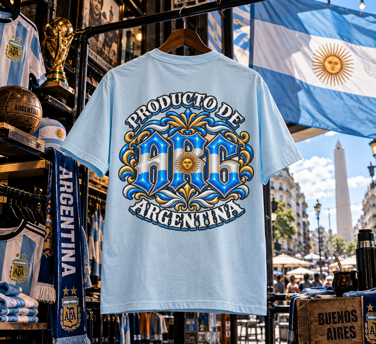 Producto De Argentina Heritage T-shirt | Old English Style, ARG Argentino Culture | Heavyweight Cotton