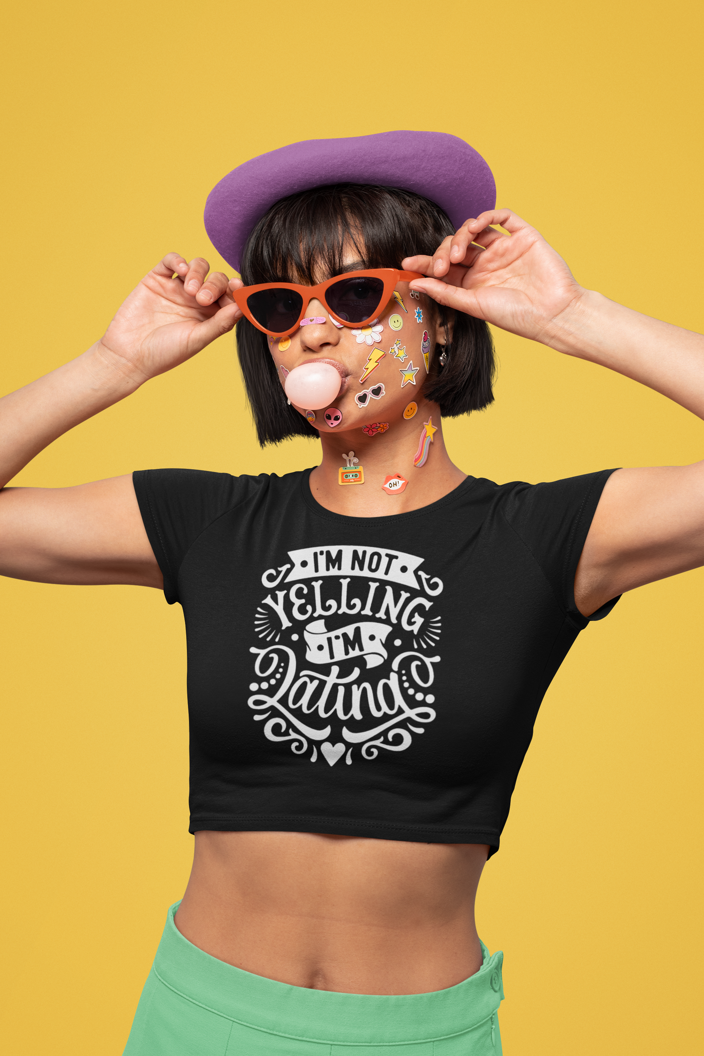 I'm Not Yelling, I'm Latina | Women's Flowy Crop-Top Tee | Viral Funny Latinos Tees | 4 Colors