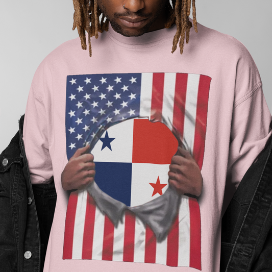 Panama Flag + USA Flag Pride T-shirt | Panamanian + American Flag Rip 4th Of July | Funny Viral Latino Tees | Unisex - 4 Colors