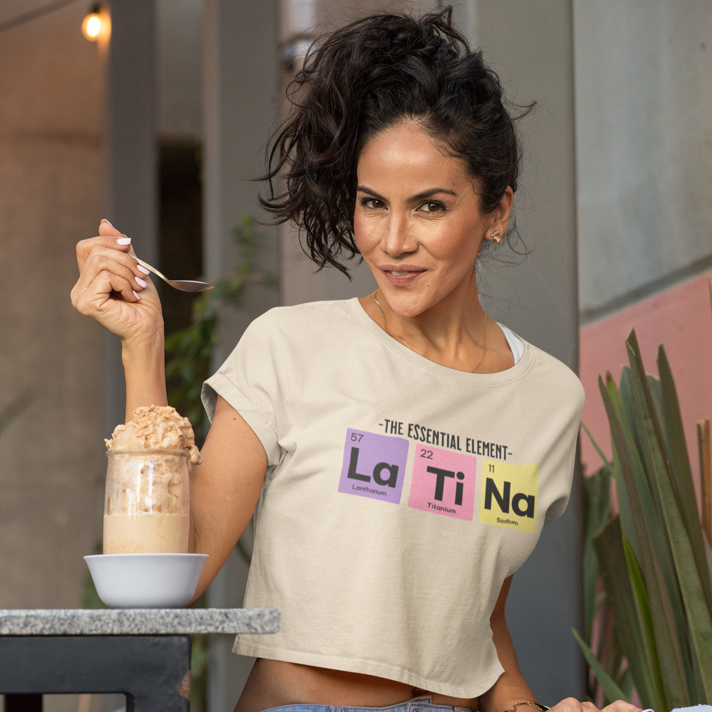 Latina Periodic Table Chemistry Flowy Crop-Top Tee | The Essential Element La Ti Na Women's | 2 Colors