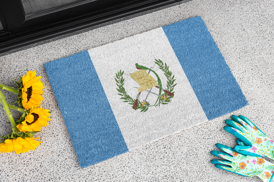 Flag Of Guatemala Outdoor Non-Slip Door Mat | Villa Nueva | Mixco | Coban | Chapin | 24"x36"