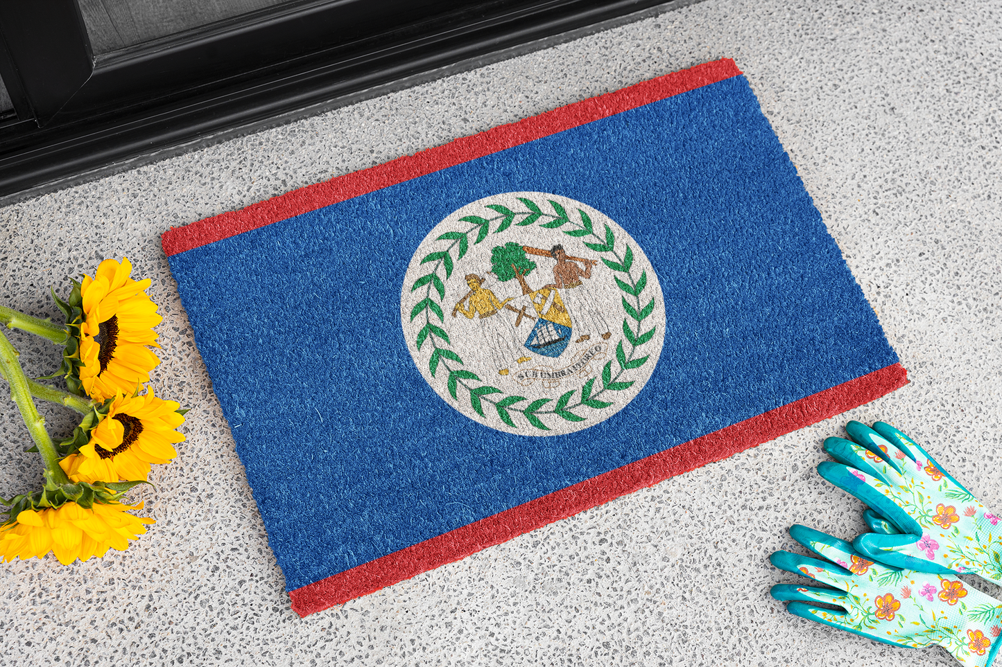 Flag Of Belize Outdoor Non-Slip Door Mat | San Ignacio | Orange Walk | Belmopan | 24"x36"