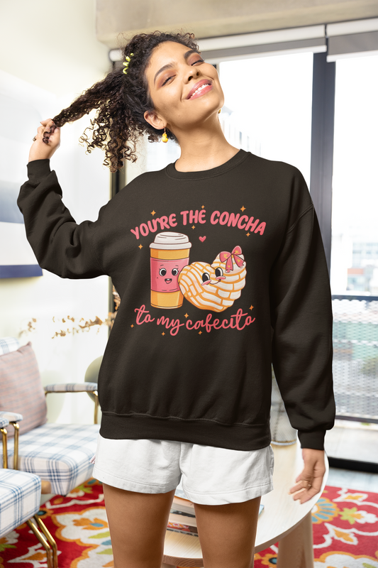 You're The Concha to My Cafecito Funny Pan Dulce Latino Valentine's Day Comfy Crewneck Sweater | Viva Mexico | 3 Colors