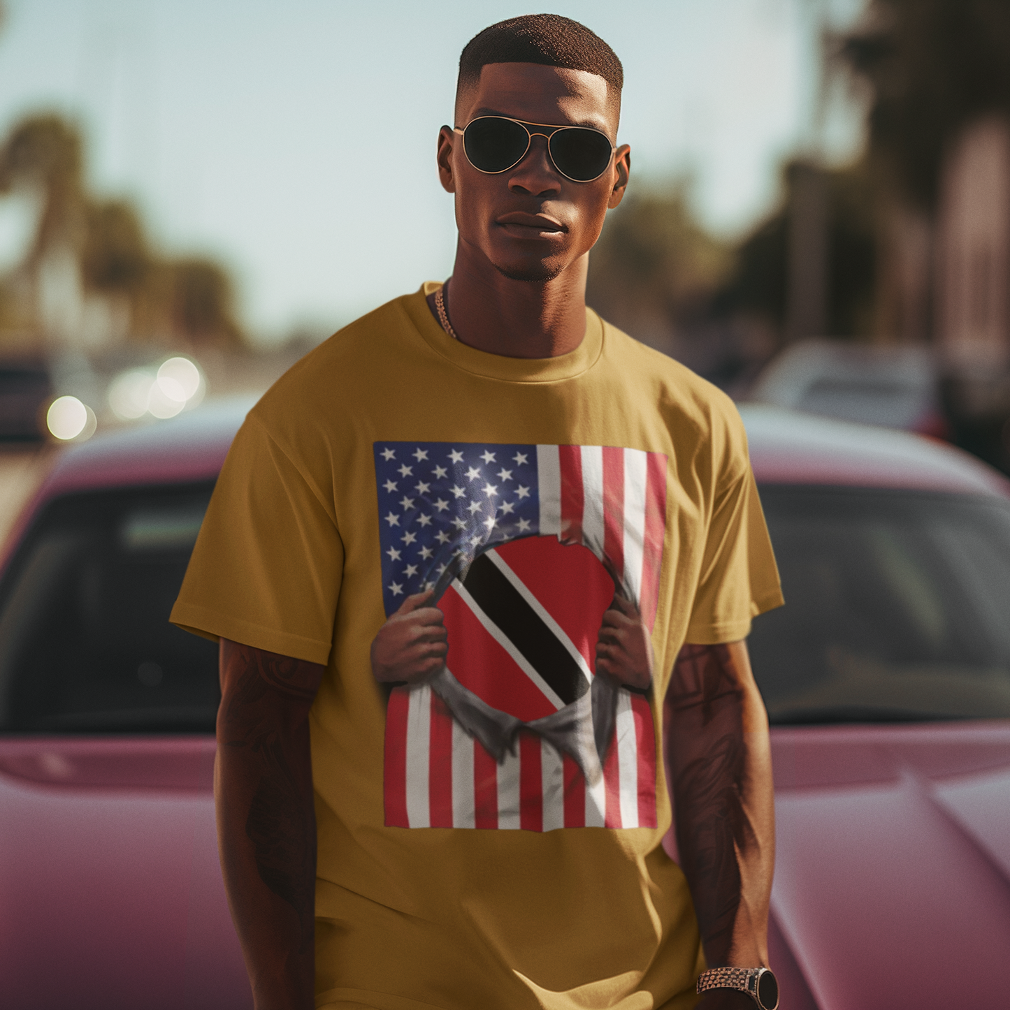 Trinidad and Tobago Flag + USA Flag Pride T-shirt | Trinidadian + American Flag Rip 4th Of July | Funny Viral Latino Tees | Unisex - 4 Colors