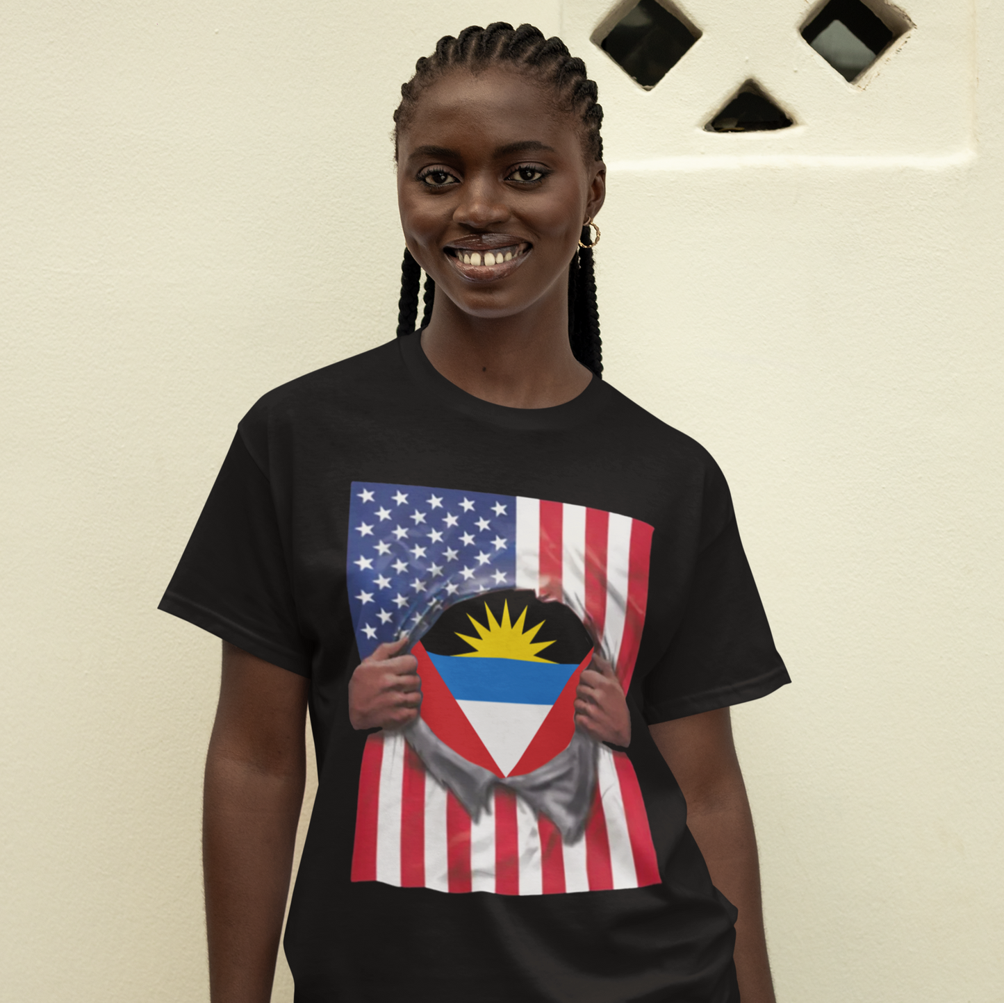 Antigua and Barbuda Flag T-shirt | Antiguan + American Flag Rip 4th Of July | Funny Latino Tees | 4 Colors