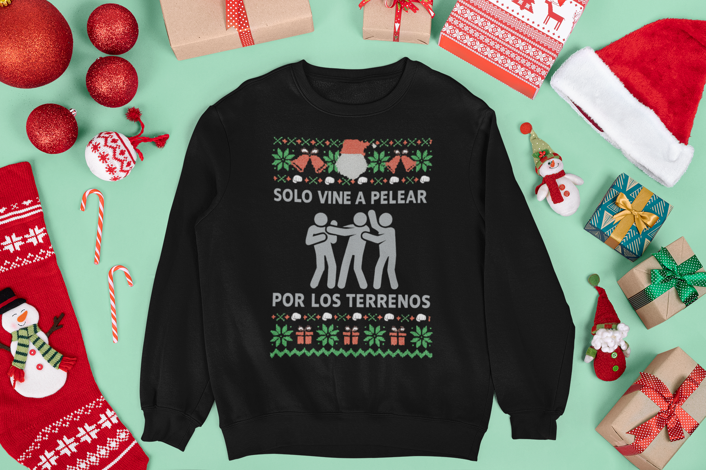 Solo Vine A Pelear Por Los Terrenos Latino Navidad Ugly Christmas Sweater | 3 Colors