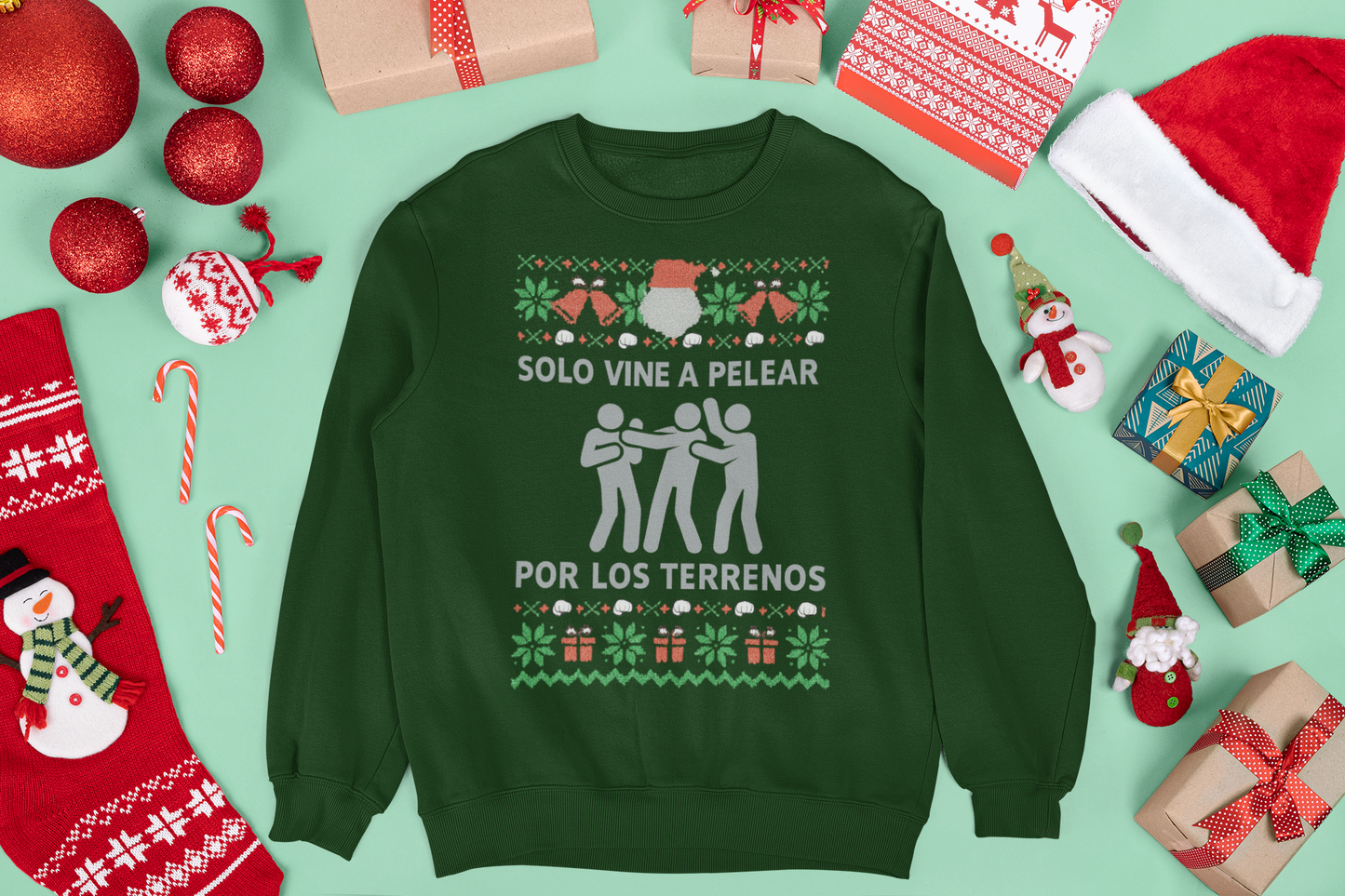 Solo Vine A Pelear Por Los Terrenos Latino Navidad Ugly Christmas Sweater | 3 Colors