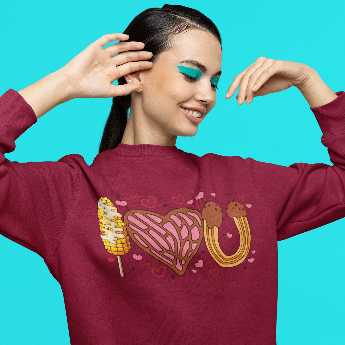I Love You (Elote, Concha, Churro Love Fest) Latino Valentine's Day Comfy Crewneck Sweater | Funny Mexican Viral | 3 Colors