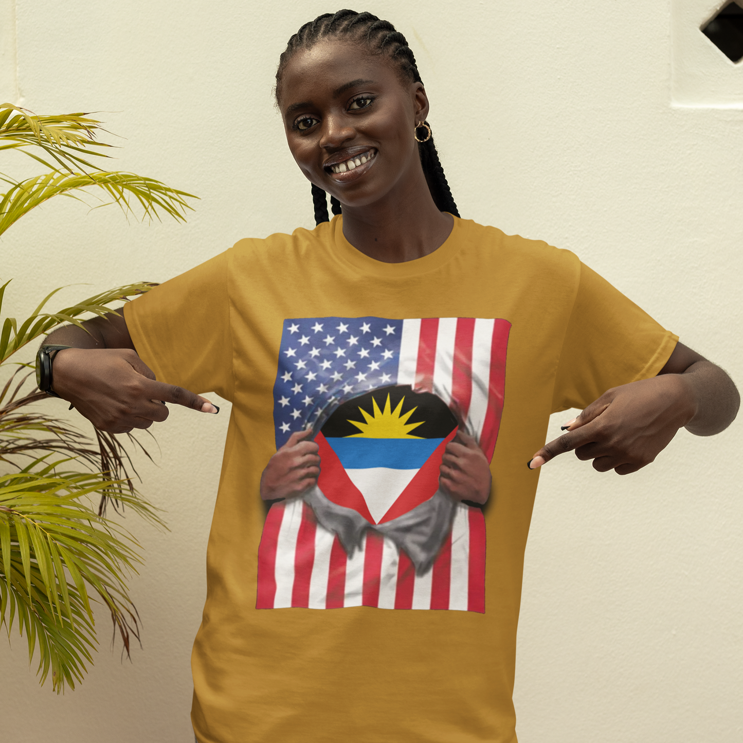 Antigua and Barbuda Flag T-shirt | Antiguan + American Flag Rip 4th Of July | Funny Latino Tees | 4 Colors