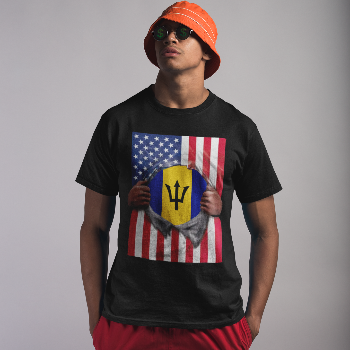 Barbados + USA Flag T-shirt | Barbadian + American Flag Rip 4th Of July | Funny Latino Tees | 4 Colors