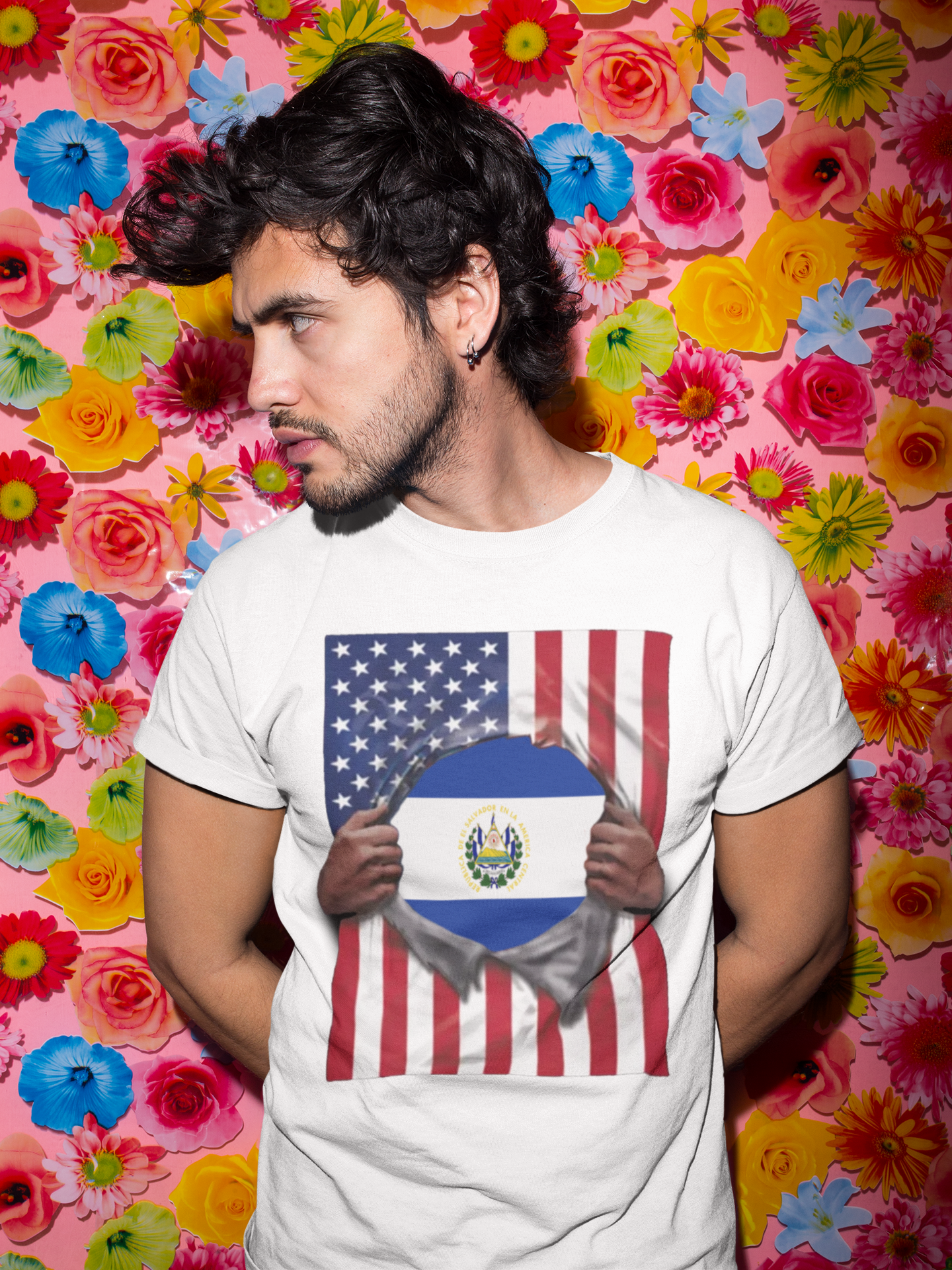 El Salvador Flag + USA Flag Pride T-shirt | Salvadorian + American Flag Rip 4th Of July | Funny Viral Latino Tees | Unisex - 4 Colors