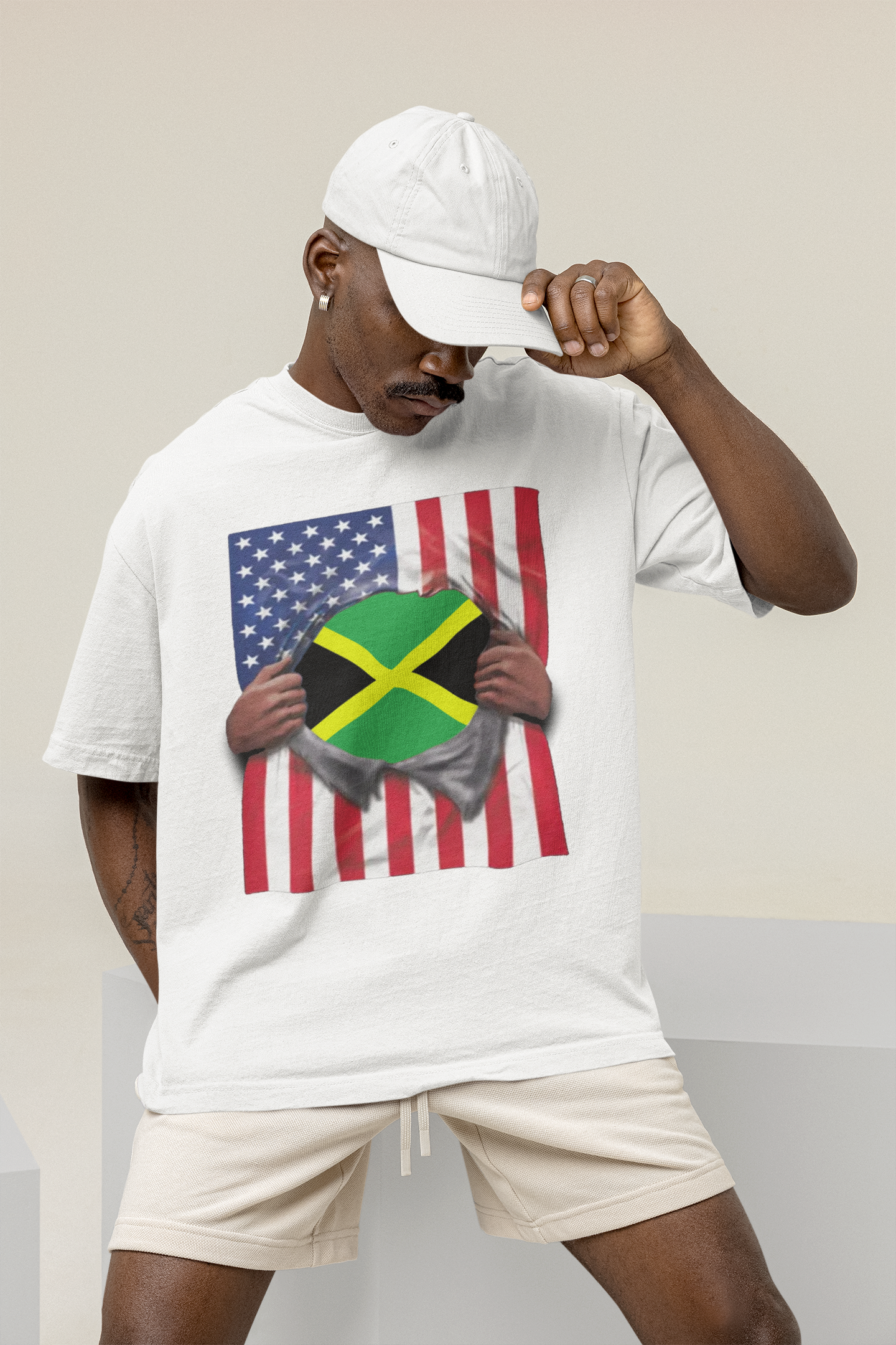 Jamaica Flag + USA Flag Pride T-shirt | Jamaican + American Flag Rip 4th Of July | Funny Viral Latino Tees | Unisex - 4 Colors