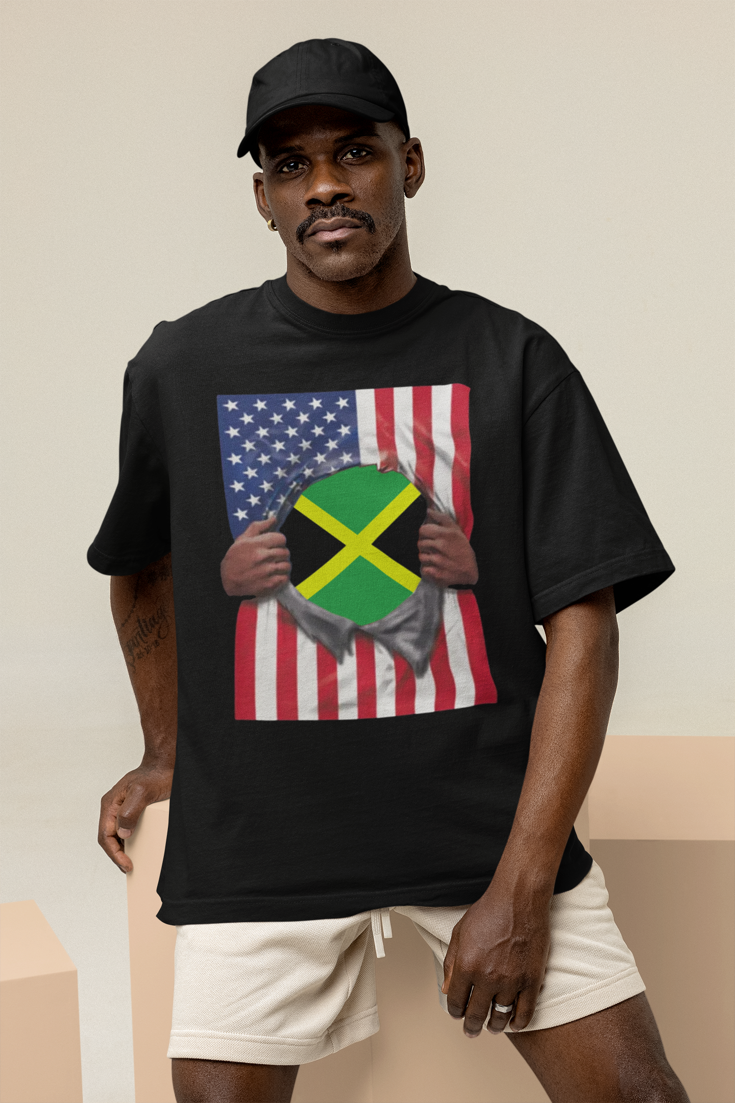 Jamaica Flag + USA Flag Pride T-shirt | Jamaican + American Flag Rip 4th Of July | Funny Viral Latino Tees | Unisex - 4 Colors