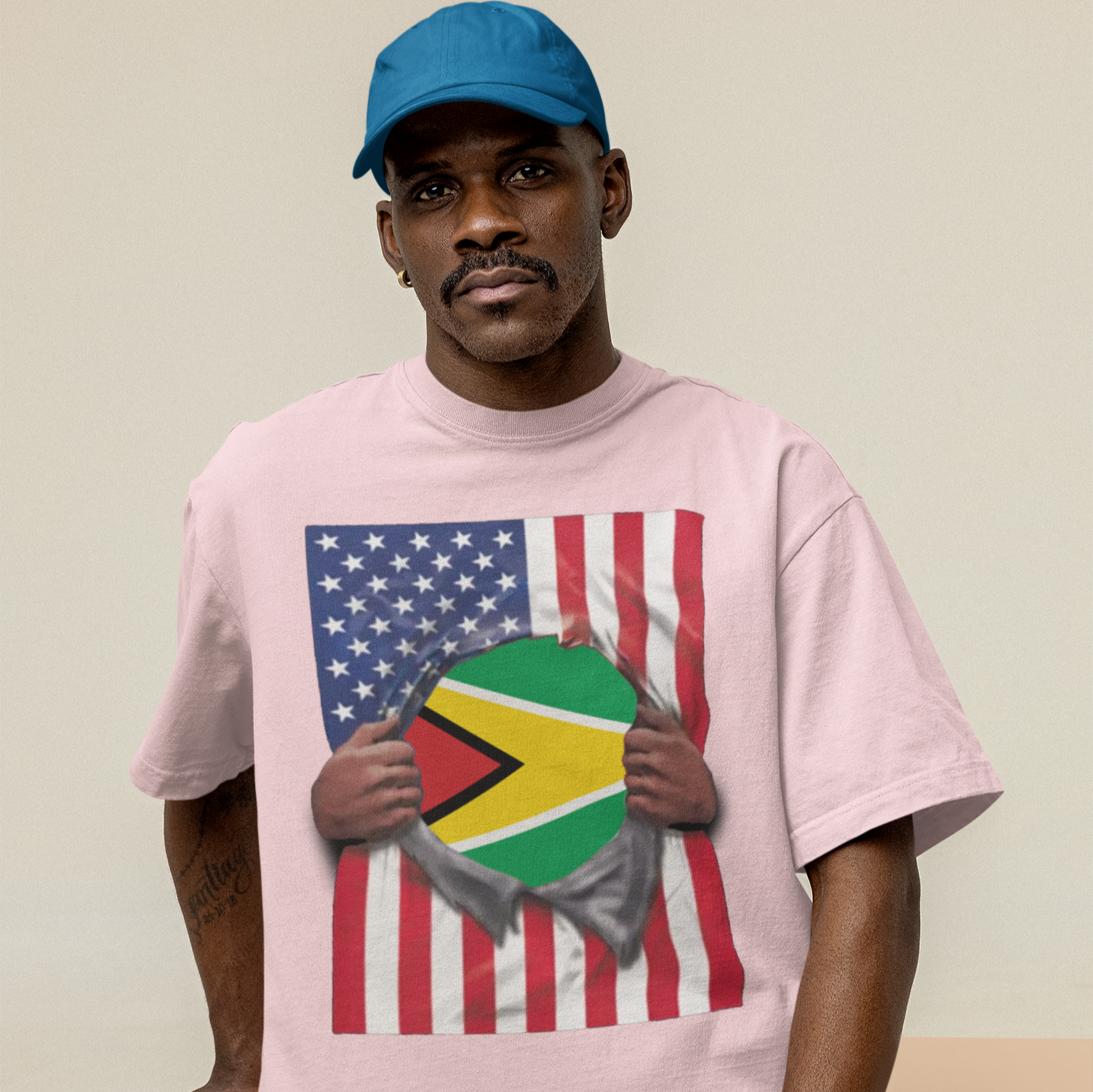 Guyana Flag + USA Flag Pride T-shirt | Guyanese + American Flag Rip 4th Of July | Funny Viral Latino Tees | Unisex - 4 Colors