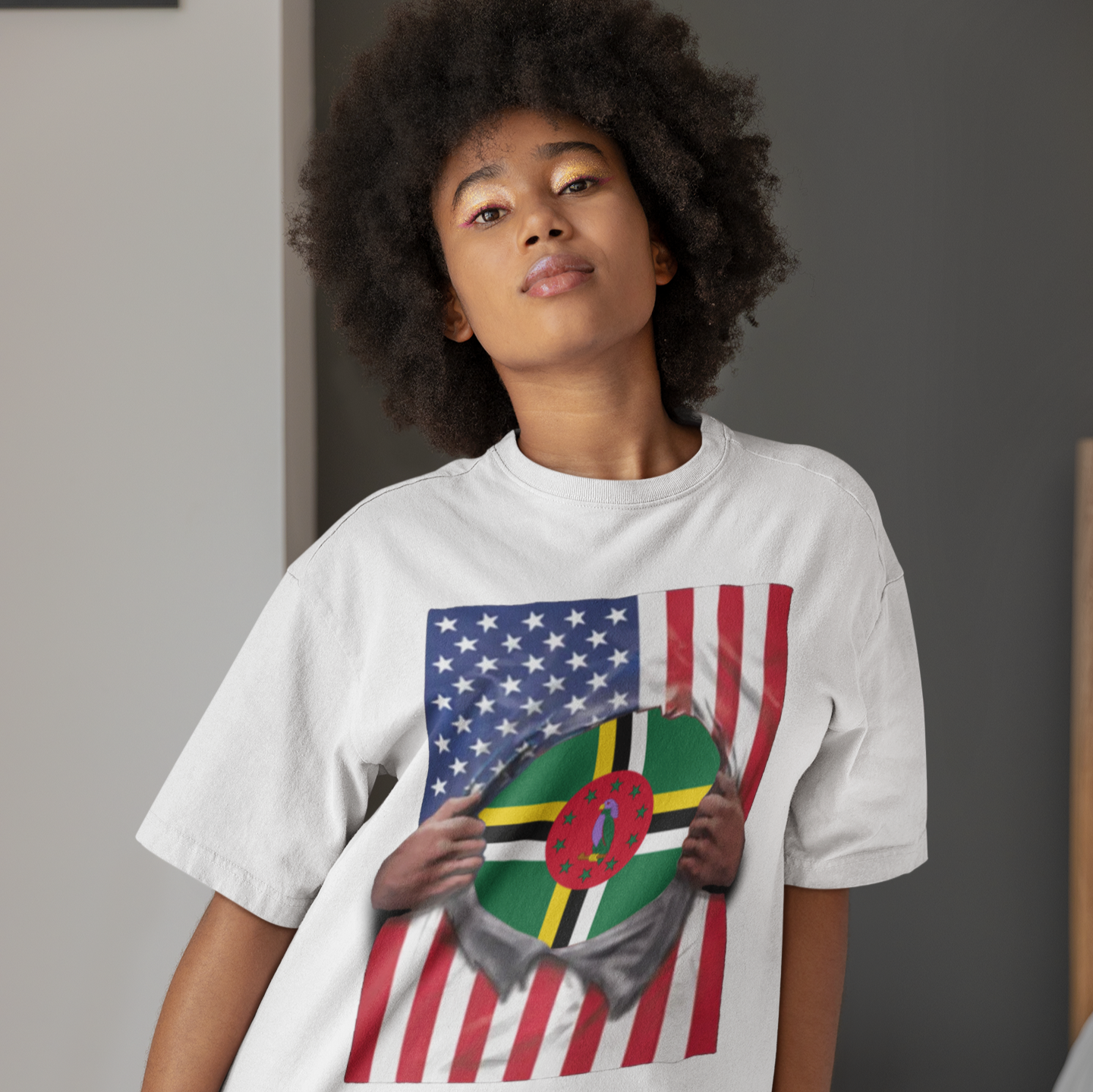 Dominica + USA Flag T-shirt | Dominican + American Flag Rip 4th Of July | Funny Latino Tees | 4 Colors