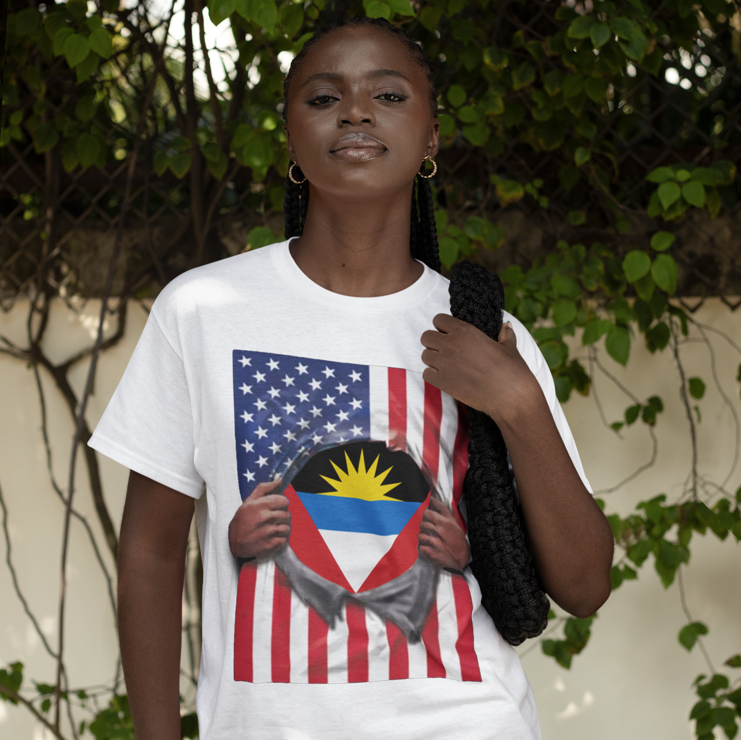 Antigua and Barbuda Flag T-shirt | Antiguan + American Flag Rip 4th Of July | Funny Latino Tees | 4 Colors