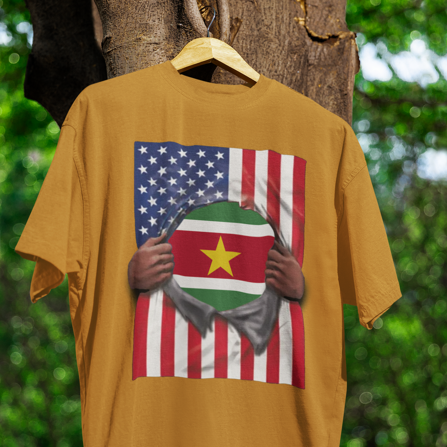 Suriname Flag + USA Flag Pride T-shirt | Surinamese + American Flag Rip 4th Of July | Funny Viral Latino Tees | Unisex - 4 Colors