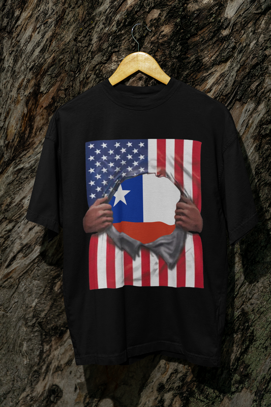 Chile Flag + USA Flag Pride T-shirt | Chilean + American Flag Rip 4th Of July | Funny Viral Latino Tees | Unisex - 4 Colors