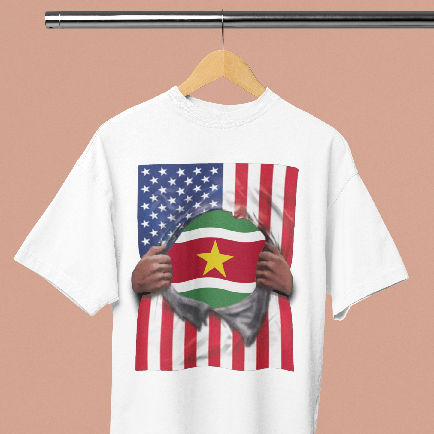 Suriname Flag + USA Flag Pride T-shirt | Surinamese + American Flag Rip 4th Of July | Funny Viral Latino Tees | Unisex - 4 Colors