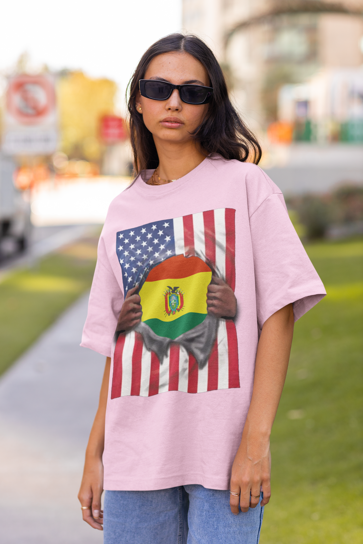 Bolivia Flag + USA Flag Pride T-shirt | Bolivian + American Flag Rip 4th Of July | Funny Viral Latino Tees | Unisex - 4 Colors