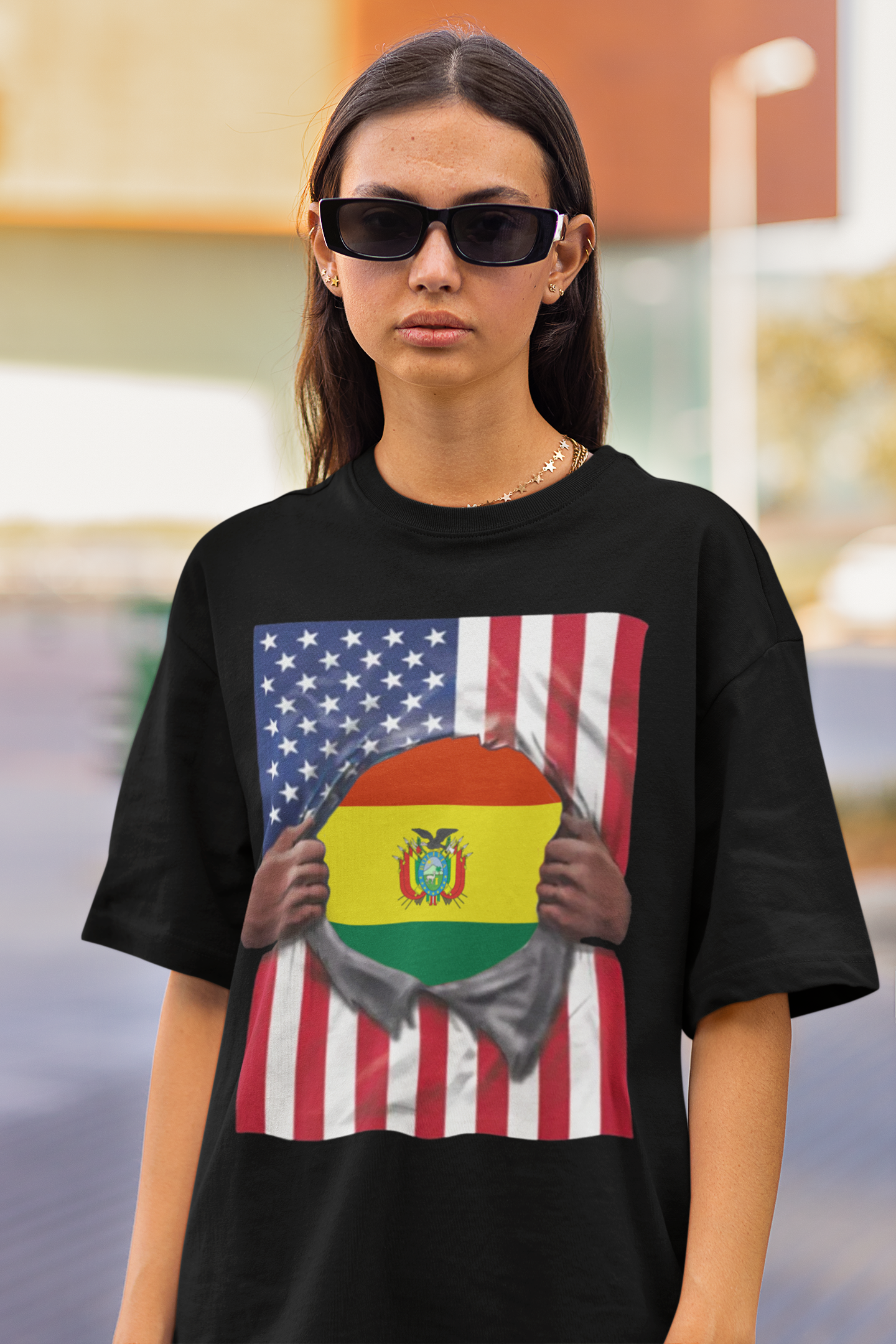 Bolivia Flag + USA Flag Pride T-shirt | Bolivian + American Flag Rip 4th Of July | Funny Viral Latino Tees | Unisex - 4 Colors