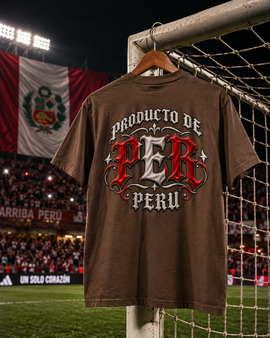 Producto De Peru Heritage T-shirt | Old English Style, PER Peruvian Culture | Heavyweight Cotton